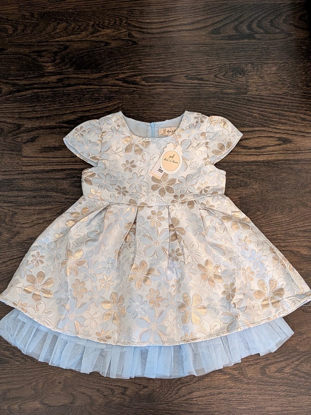 Light Blue and Gold Floral Fit & Flare Girls' Party Dress